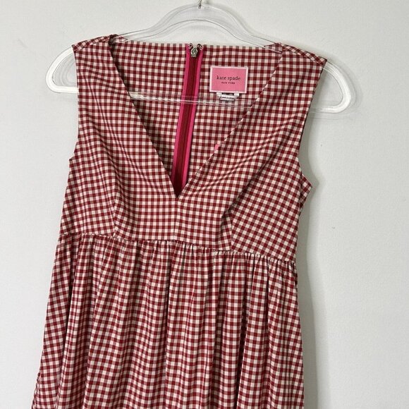 NEW Kate Spade Tiered Vineyard Dress Womens Size 2 Red Gingham - Picture 2 of 14